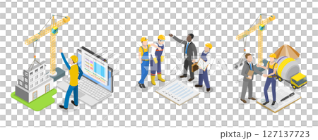3D Isometric Flat  Illustration of Construction Workers , Building Industry 127137723