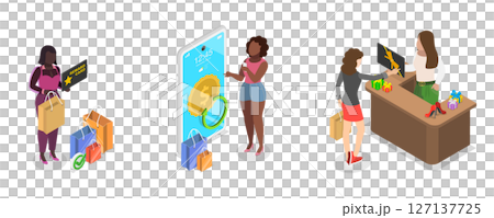 3D Isometric Flat Illustration of Loyalty Program, Cashback or Money Back 3D Isometric Flat Illustration of Loyalty Program, Cashback or Money Back 127137725