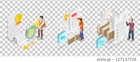 3D Isometric Flat Illustration of AI and Document Automation, Technology Innovations 3D Isometric Flat Illustration of AI and Document Automation, Technology Innovations 127137726