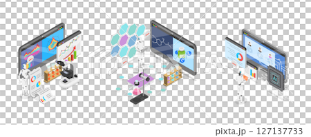 3D Isometric Flat Illustration of AI and... - Stock Illustration ...
