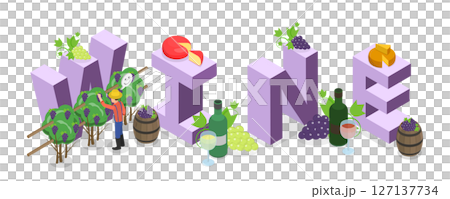 3D Isometric Flat Illustration of Wine Banner, Concept Of Wine Production And Consumption., Flyer or Postcard 3D Isometric Flat Illustration of Wine Banner, Concept Of Wine Production And Consumption., Flyer or Postcard 127137734