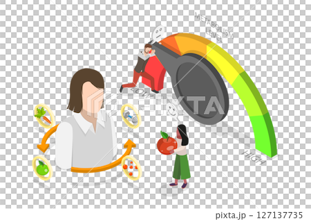 3D Isometric Flat  Illustration of Human Organism Metabolism Level, Food Consumption Speed 127137735