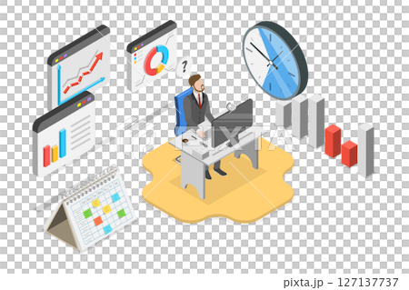 3D Isometric Flat Illustration of Employee Attendance Tracking, Job Ontime 3D Isometric Flat Illustration of Employee Attendance Tracking, Job Ontime 127137737