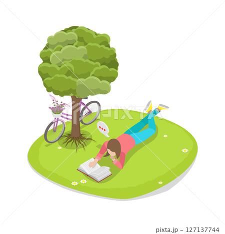 3D Isometric Flat Illustration of Relaxation And Reading, A Combination For Peaceful Moments 3D Isometric Flat Illustration of Relaxation And Reading, A Combination For Peaceful Moments 127137744