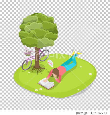 3D Isometric Flat Illustration of Relaxation And Reading, A Combination For Peaceful Moments 3D Isometric Flat Illustration of Relaxation And Reading, A Combination For Peaceful Moments 127137744