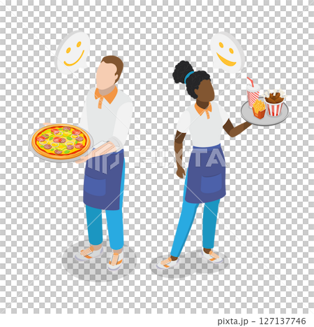 3D Isometric Flat Illustration of Restaurant Waiters, Catering Hospitality Worker 3D Isometric Flat Illustration of Restaurant Waiters, Catering Hospitality Worker 127137746
