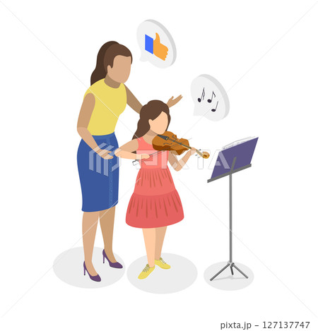 3D Isometric Flat  Illustration of Violin, Learning to Play Misical Instrument 127137747