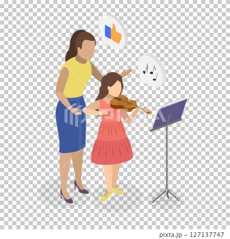 3D Isometric Flat  Illustration of Violin, Learning to Play Misical Instrument 127137747
