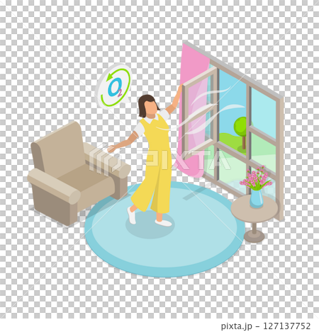 3D Isometric Flat  Illustration of Home Ventilation, Wind And Fresh Air In Living Spaces 127137752