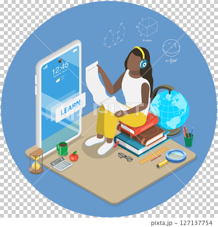 3D Isometric Flat  Illustration of Academic Education Process, Process Of Studying And Learning 127137754