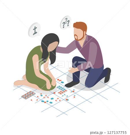 3D Isometric Flat  Illustration of Suicide Prevention Day, Support For Mental Depression 127137755