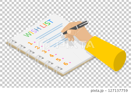 3D Isometric Flat  Illustration of Wish List , Preparing for a Holiday 127137759
