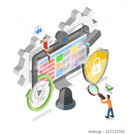 3D Isometric Flat  Illustration of Video Surveillance System, CCTV camera, Protection And Safety 127137762