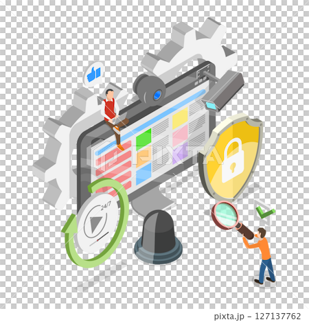 3D Isometric Flat  Illustration of Video Surveillance System, CCTV camera, Protection And Safety 127137762