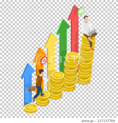 3D Isometric Flat  Illustration of Profit Income Chart Increase, Financial Success and Growth 127137764