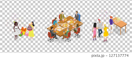3D Isometric Flat  Illustration of Office Team Events, People Having Fun 127137774