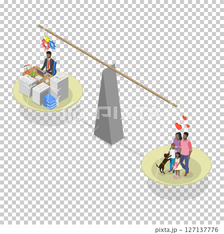 3D Isometric Flat  Illustration of Balancing Life Challenge, A Decisive Comparison Of Priorities And Responsibilities 127137776