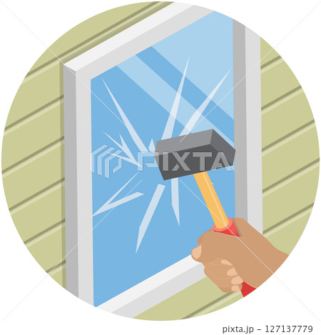 3D Isometric Flat  Illustration of Vandalism, Smashing Window With Hammer 127137779