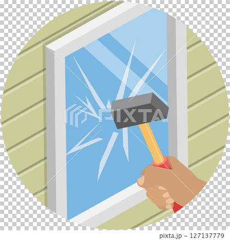 3D Isometric Flat  Illustration of Vandalism, Smashing Window With Hammer 127137779