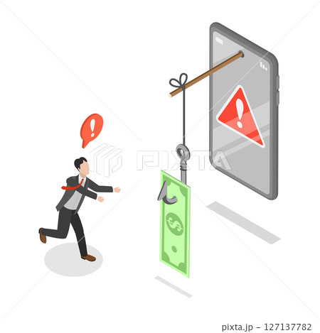 3D Isometric Flat Illustration of Scammer Calling on Phone to Steal Finance, Financial Phishing 3D Isometric Flat Illustration of Scammer Calling on Phone to Steal Finance, Financial Phishing 127137782