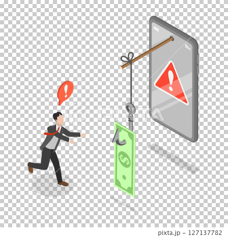 3D Isometric Flat Illustration of Scammer Calling on Phone to Steal Finance, Financial Phishing 3D Isometric Flat Illustration of Scammer Calling on Phone to Steal Finance, Financial Phishing 127137782