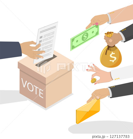 3D Isometric Flat  Illustration of Corruption In Politics, Purchasing Votes In Election 127137783