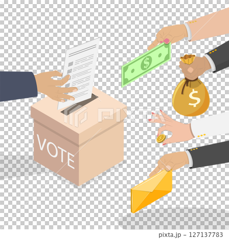3D Isometric Flat  Illustration of Corruption In Politics, Purchasing Votes In Election 127137783