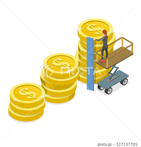 3D Isometric Flat  Illustration of Evaluation of Financial Data, ROI Benchmark And Financial Goal For Investors 127137785
