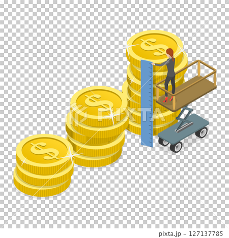 3D Isometric Flat Illustration of Evaluation of Financial Data, ROI Benchmark And Financial Goal For Investors 3D Isometric Flat Illustration of Evaluation of Financial Data, ROI Benchmark And Financial Goal For Investors 127137785