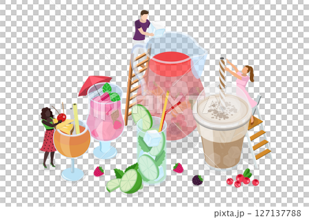 3D Isometric Flat  Illustration of Cold Beverages, Summer Frefreshing Drinks 127137788