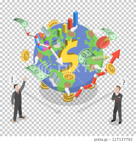 3D Isometric Flat  Illustration of Global GDP, Money Study and Basic Economy 127137792