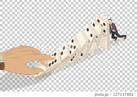 3D Isometric Flat  Illustration of Domino Effect, Strategy for Preveting a Disaster 127137802