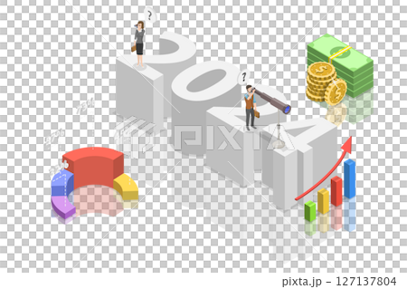3D Isometric Flat  Illustration of Economic Forecast , New Trends and Predictions in Economics 127137804