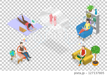 3D Isometric Flat  Illustration of Cloud Data Storage, Modern Solution For Managing Data Securely And Effectively 127137805