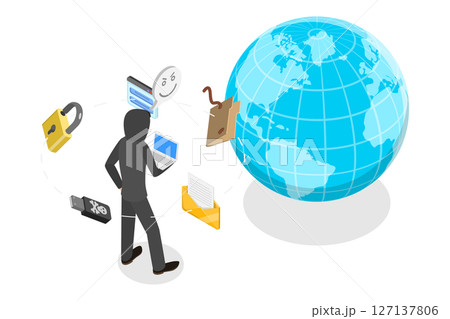 3D Isometric Flat  Illustration of Digital Fraud, Hacker Activity, Online System Security 127137806