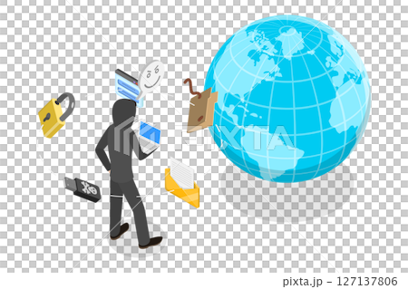 3D Isometric Flat  Illustration of Digital Fraud, Hacker Activity, Online System Security 127137806