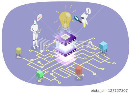 3D Isometric Flat  Illustration of Technological Innovation and Invention, Artificial Intelligence and Machine Learning 127137807