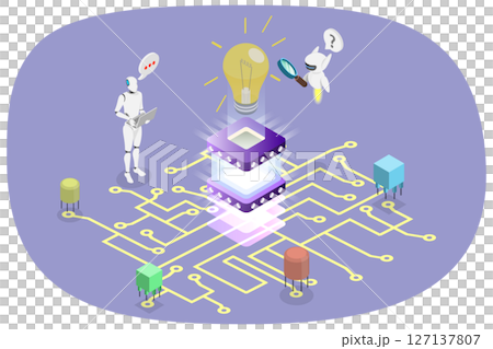 3D Isometric Flat  Illustration of Technological Innovation and Invention, Artificial Intelligence and Machine Learning 127137807
