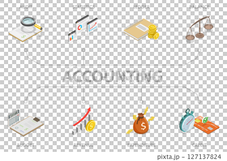 3D Isometric Flat  Illustration of Accounting Banner, Personal Finance Management 127137824