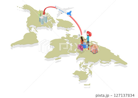3D Isometric Flat Illustration of International Emigration, Brain Drain, Digital Nomad 3D Isometric Flat Illustration of International Emigration, Brain Drain, Digital Nomad 127137834