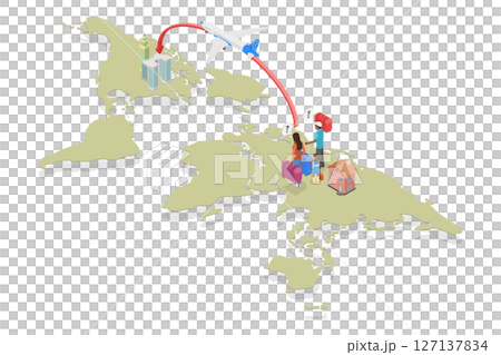 3D Isometric Flat Illustration of International Emigration, Brain Drain, Digital Nomad 3D Isometric Flat Illustration of International Emigration, Brain Drain, Digital Nomad 127137834