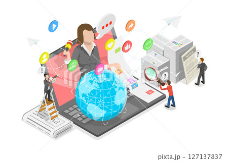 3D Isometric Flat Illustration of Social Media, Real Time Broadcast 3D Isometric Flat Illustration of Social Media, Real Time Broadcast 127137837