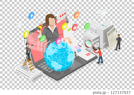 3D Isometric Flat Illustration of Social Media, Real Time Broadcast 3D Isometric Flat Illustration of Social Media, Real Time Broadcast 127137837