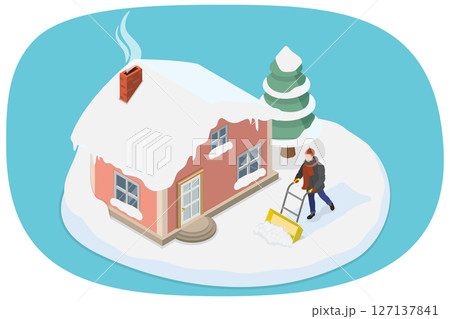 3D Isometric Flat Illustration of Winter Season Activity, Cleaning Snow 3D Isometric Flat Illustration of Winter Season Activity, Cleaning Snow 127137841