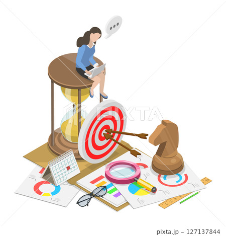 3D Isometric Flat Illustration of Planning To Achieve Goal, Business Strategy 3D Isometric Flat Illustration of Planning To Achieve Goal, Business Strategy 127137844