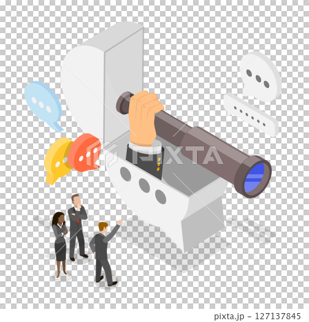 3D Isometric Flat  Illustration of Discussing Work In Meeting, Discussion, Team Communication 127137845