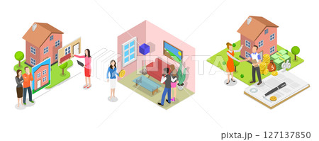 3D Isometric Flat Illustration of Real Estate Agency Service, Property Buying 3D Isometric Flat Illustration of Real Estate Agency Service, Property Buying 127137850