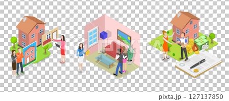 3D Isometric Flat  Illustration of Real Estate Agency Service, Property Buying 127137850