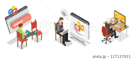3D Isometric Flat  Illustration of Software Update , System Maintenance 127137851