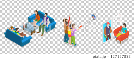 3D Isometric Flat  Illustration of Students Weekend Spare Time , Friends Together Activities 127137852